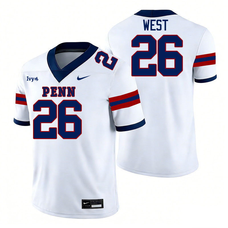 Pennsylvania Quakers #26 Donte West College Football Jerseys,Uniforms Stitched-White